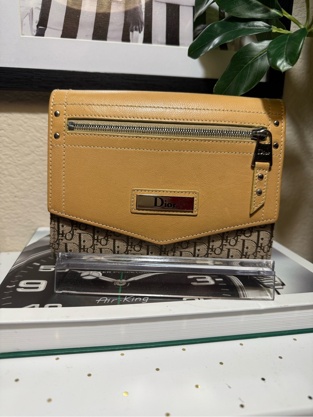 Christian Dior Trotter Monogram Wallet Clutch Tan Leather Canvas vintage